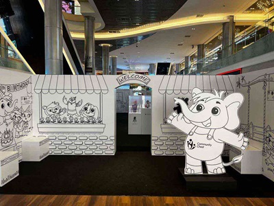 SR_Exhibit_02 Sharity Reimagined Exhibit with a cutout of a black and white elephant